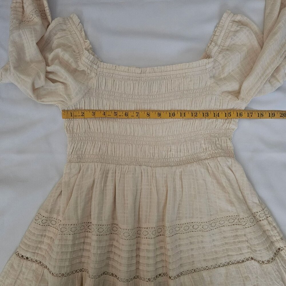 American Eagle Beige Boho Smocked Long Sleeve Mini Dress Women's Size Large - Picture 12 of 16